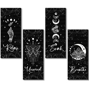 4 Pcs Rustic Boho Wall Decor Moon Phases Wall Art Witchy Room Decor Relax Soak🐋